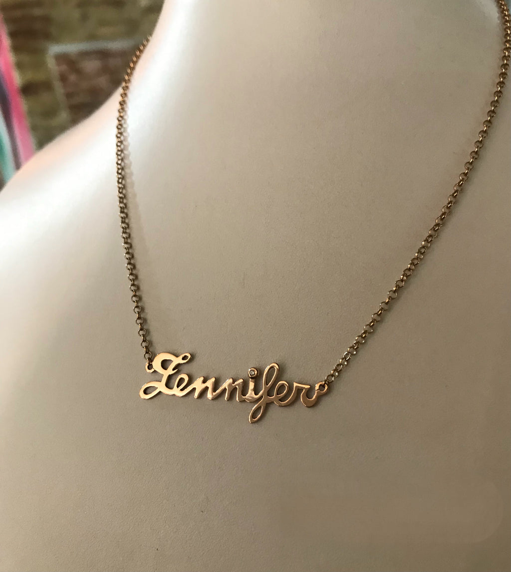 Collana in argento rosè con cubic zirconia personalizzata con nome